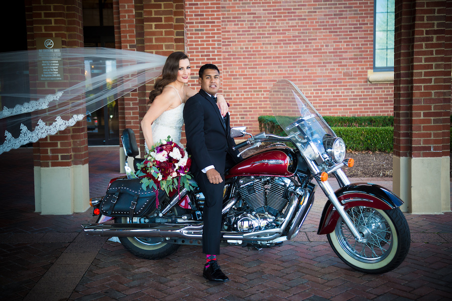 wedding transportation bride and groom motorcycle