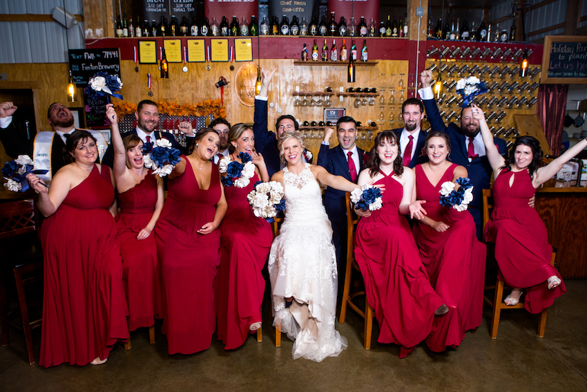 fenton winery bridal party at bar