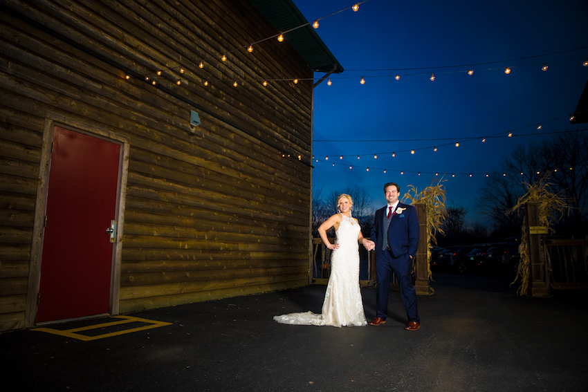 fenton winery lights at night bride and groom