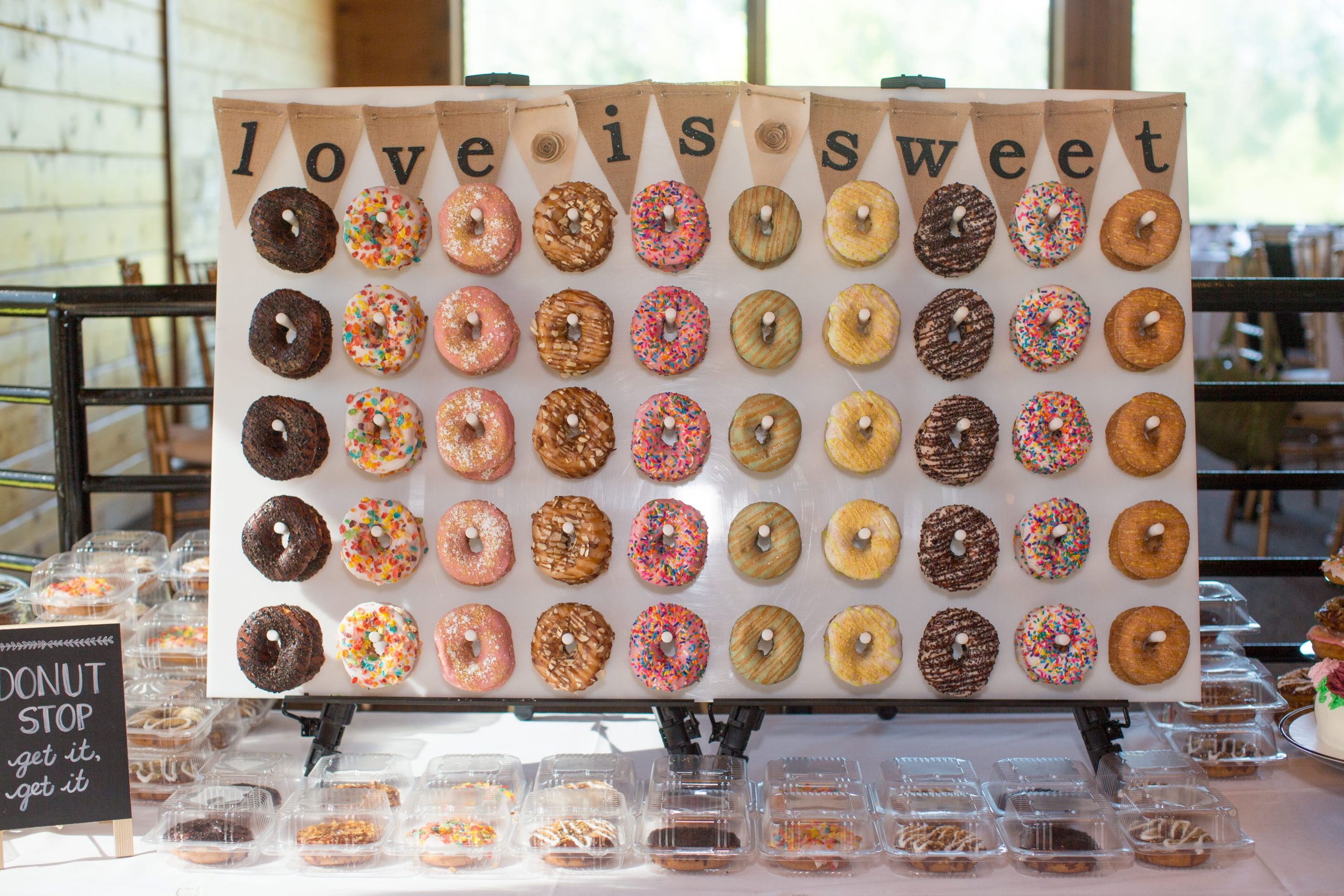 donut display at wedding reception