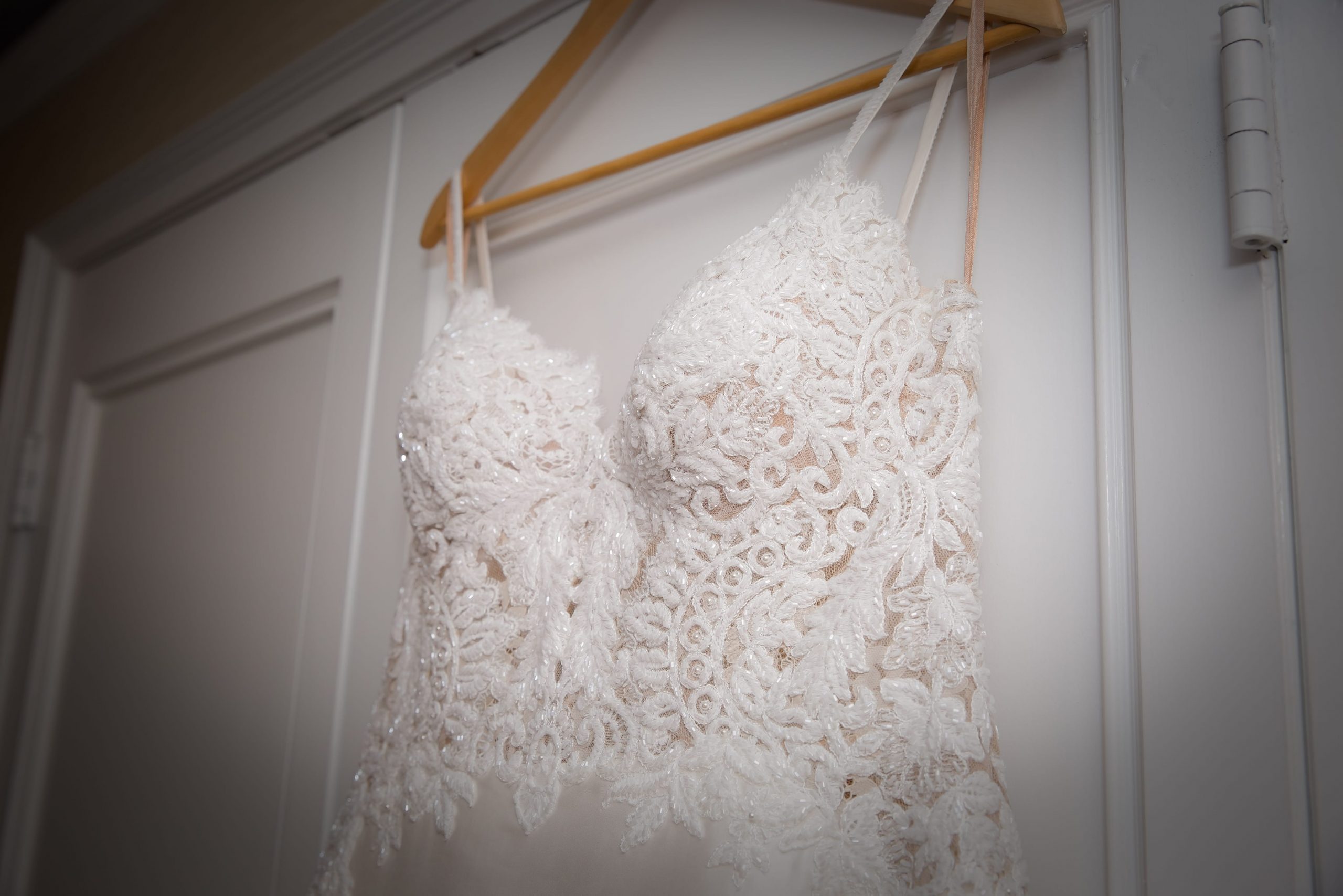 bride's dress hanging 