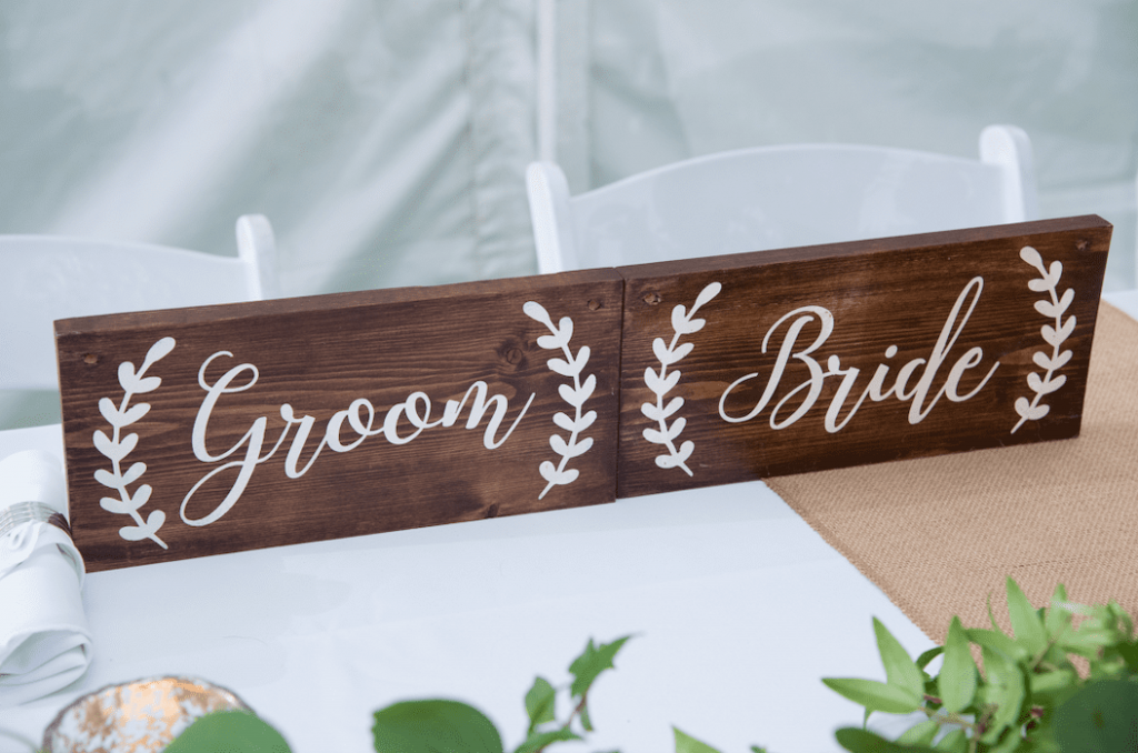 bride and groom wooden signs