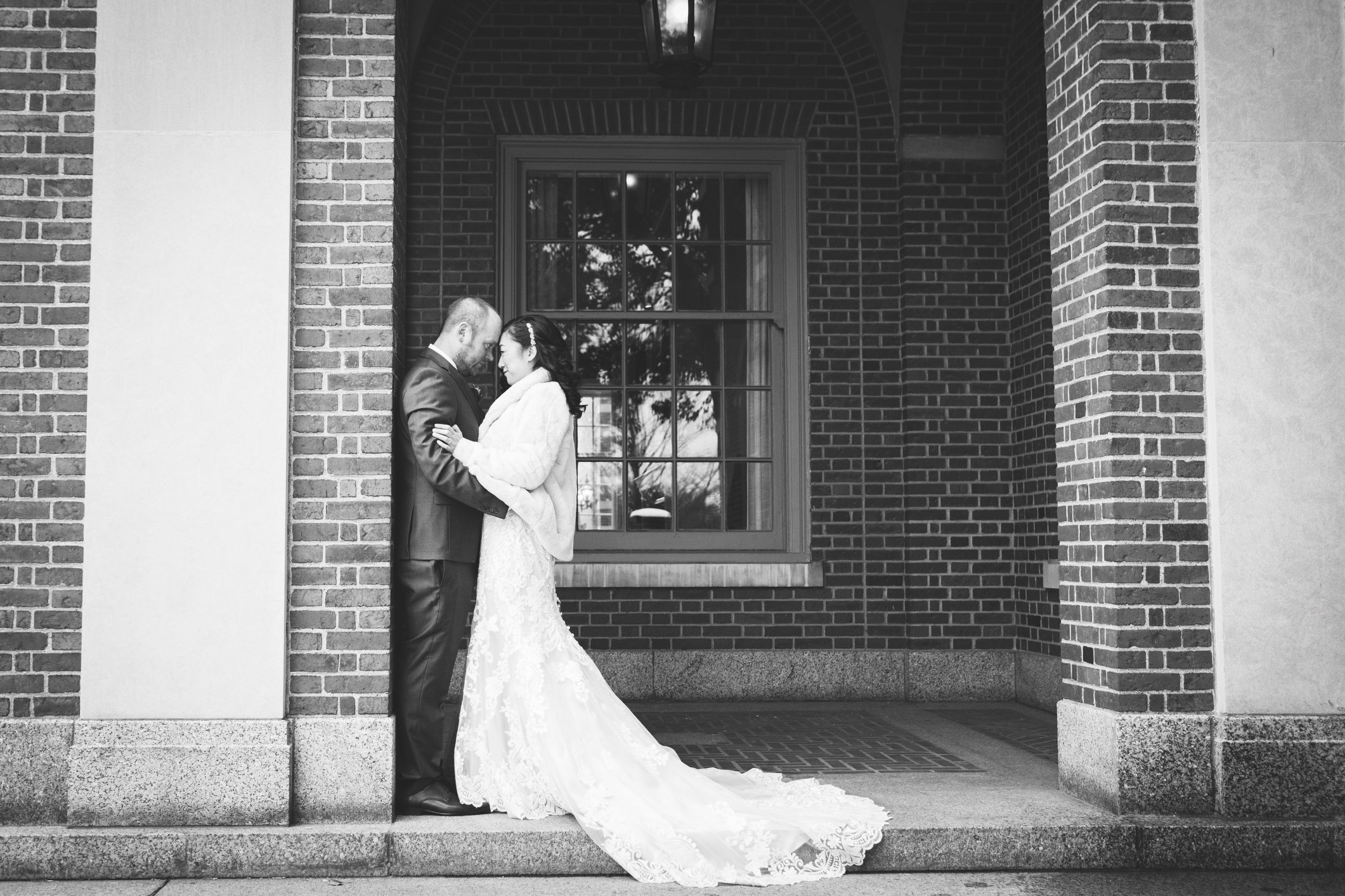 black and white romantic outside dearborn inn