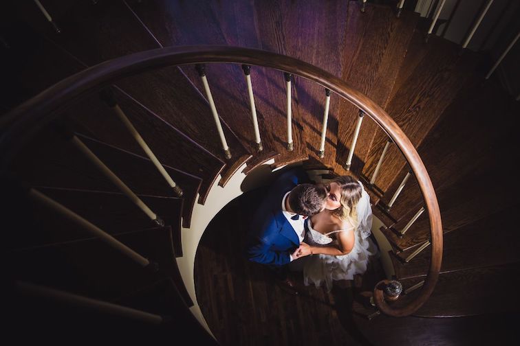 artistic wedding photography on staircase