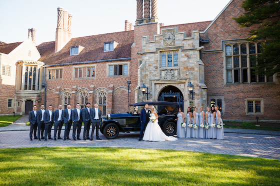 bridal party outside meadow brook hall weddings
