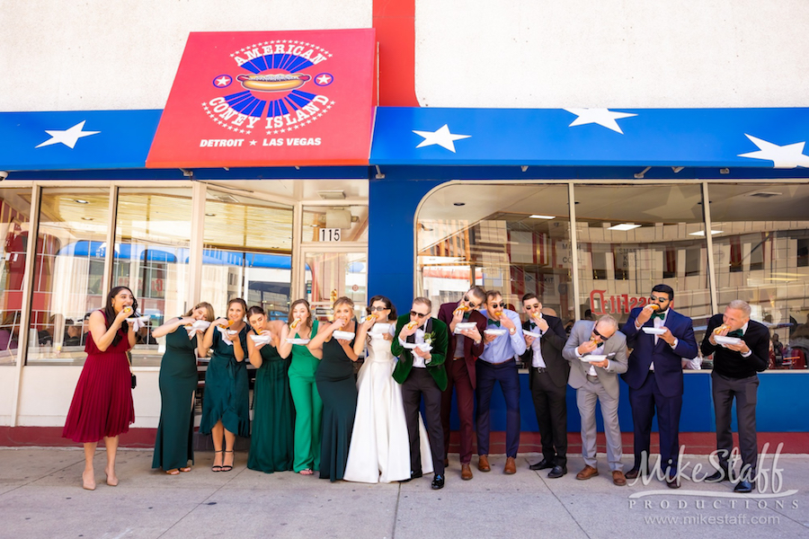 bridal party eating coney dogs american coney island