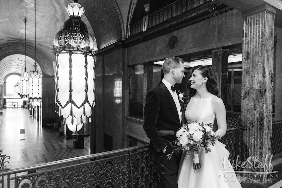 Fisher Building wedding photography detroit black and white