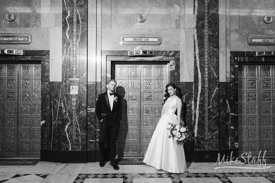 Fisher Building wedding photography black and white