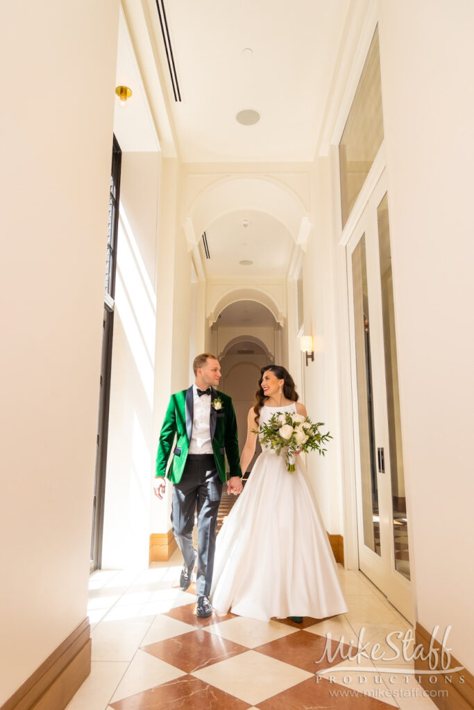 Shinola Hotel bride and groom walking