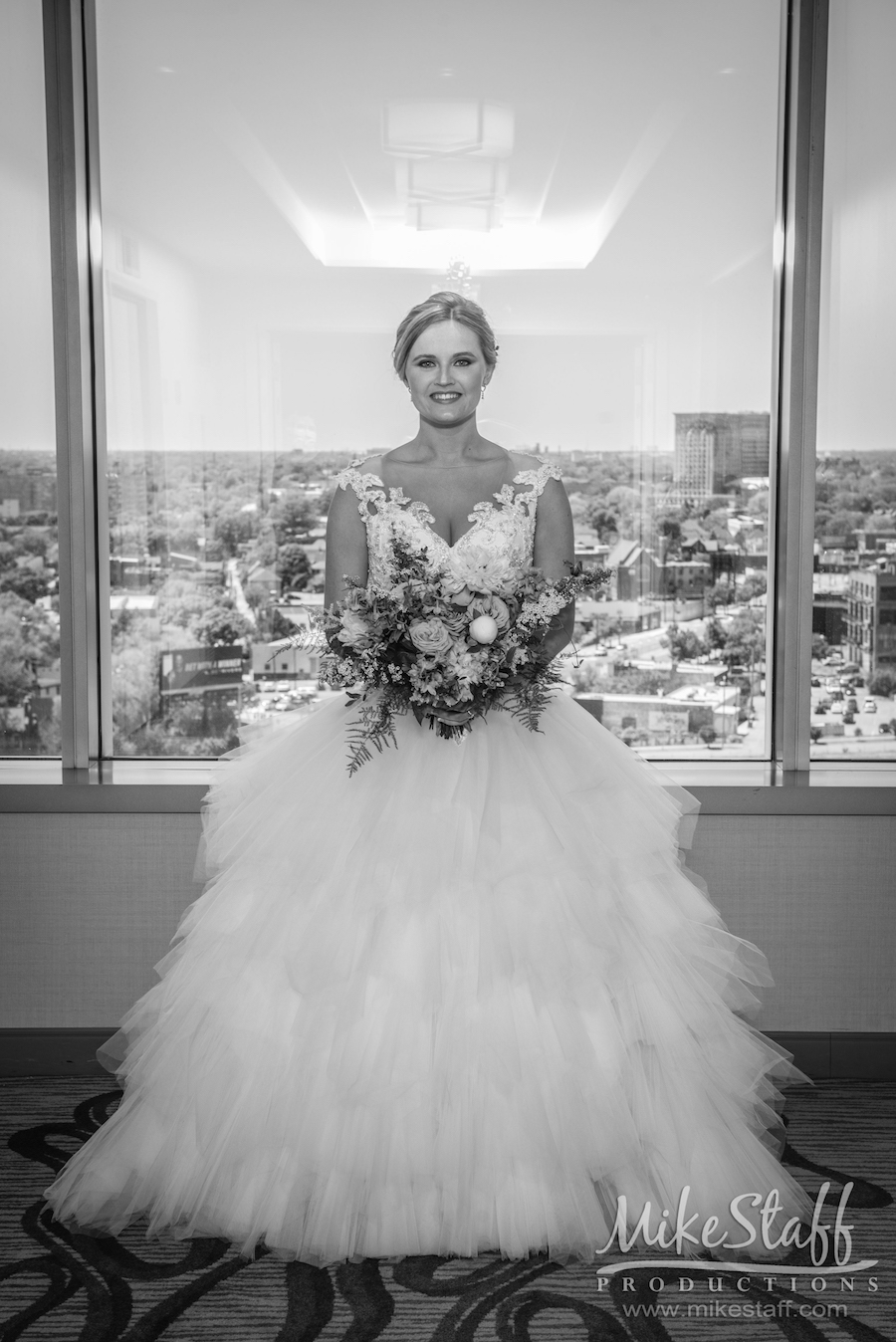 bride with detroit in the background