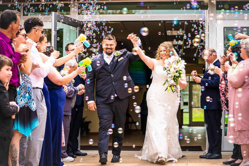bride and groom recessional bubbles