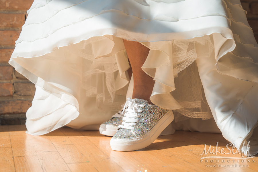 bride wearing sparkle sneakers