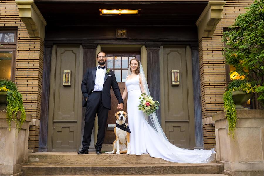 bride & groom with their dog